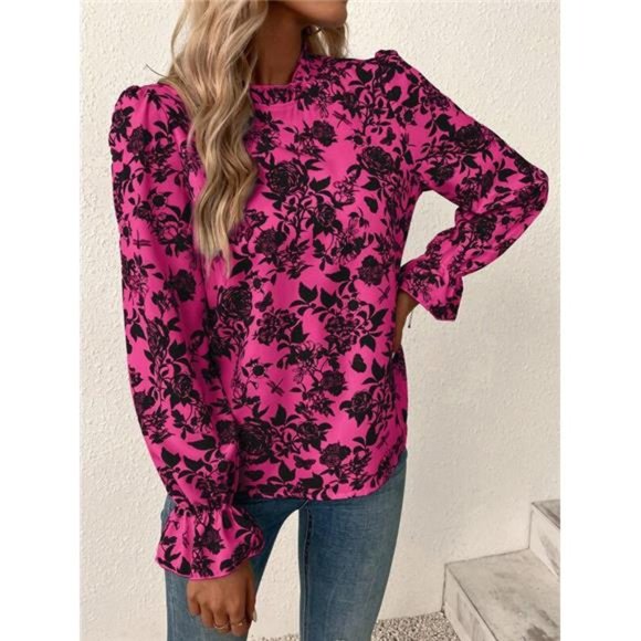 Floral Frill Neck Blouse - Picture 1 of 6